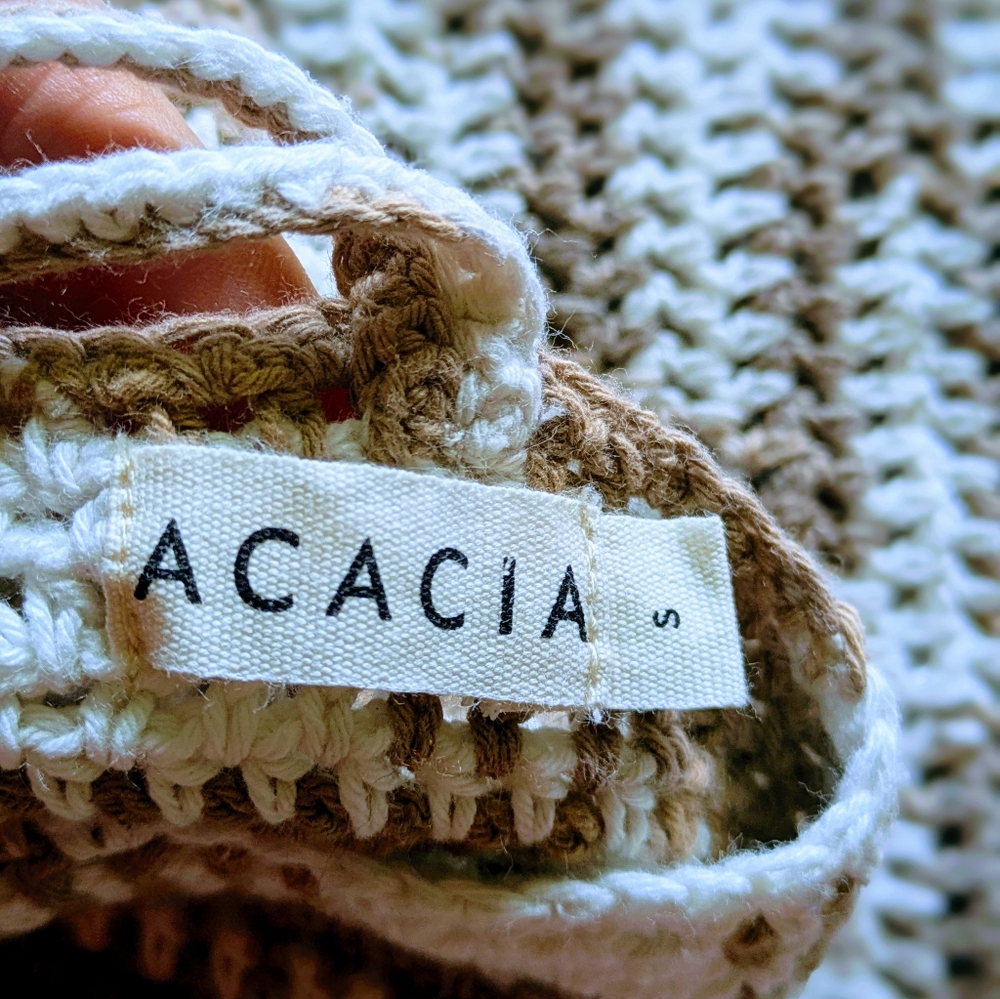 Acacia Ipo Crochet Dress in Brown and White Size S